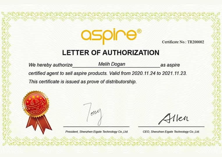 Aspire yetkilendirme belgesi