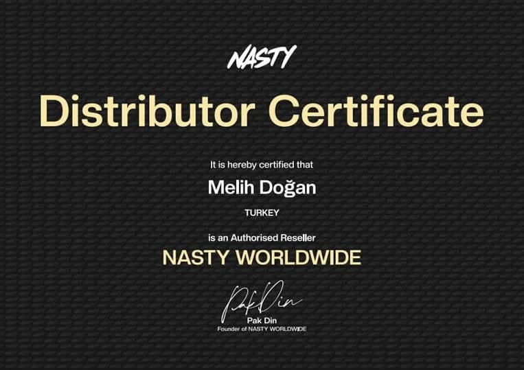 Nasty Worldwide yetkili satıcı sertifikası